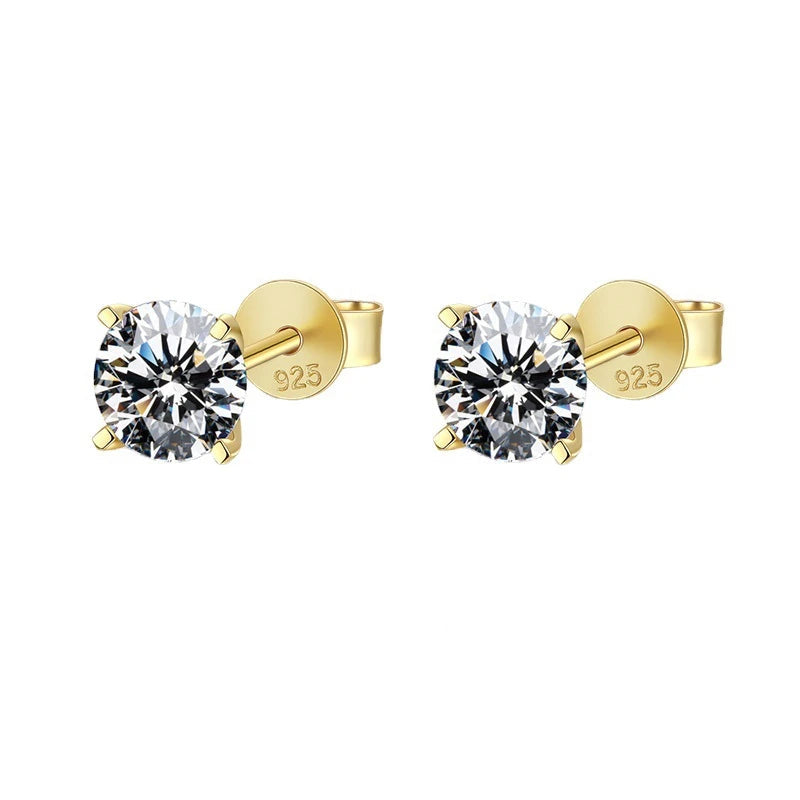 Round Moissanite Solitaire Stud Earrings in Sterling Silver - gold-tone 1.2 ct option