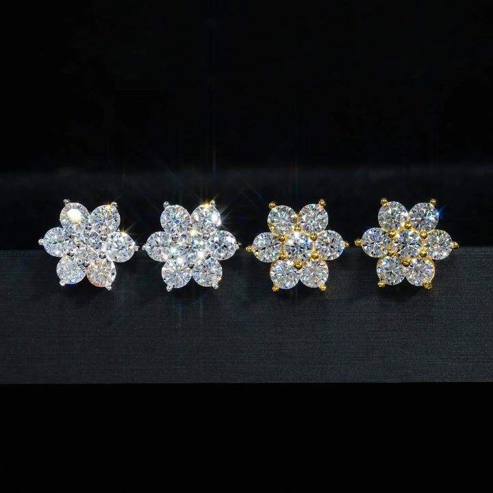 Seven-Stone Flower Moissanite Cluster Stud Earrings