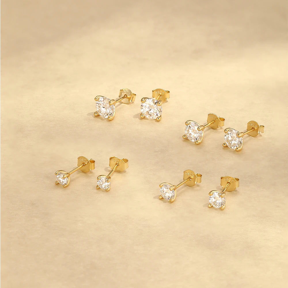 Gold-Tone Moissanite Solitaire Stud Earrings in Silver - Multiple stud sizes