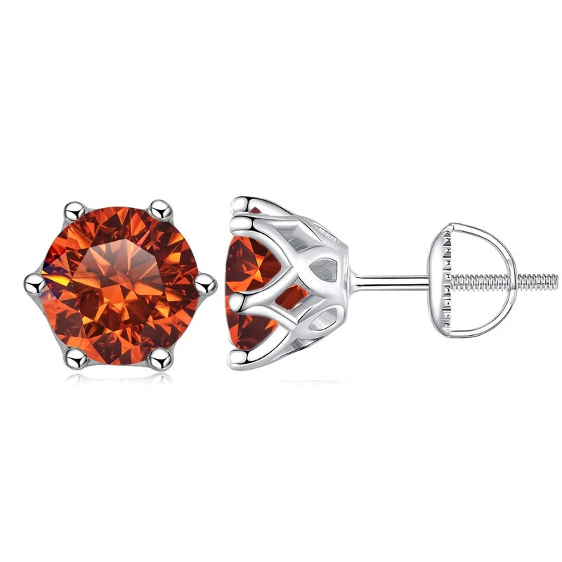 Colored Moissanite Screw-Back Stud Earrings - orange stone