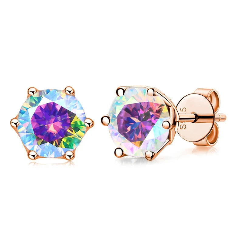 Rose Gold-Tone Colored Moissanite Six-Prong Stud Earrings — Multicolor
