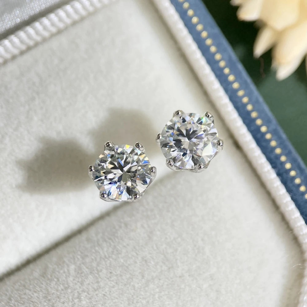 Colored Moissanite Screw-Back Stud Earrings - white pair in box