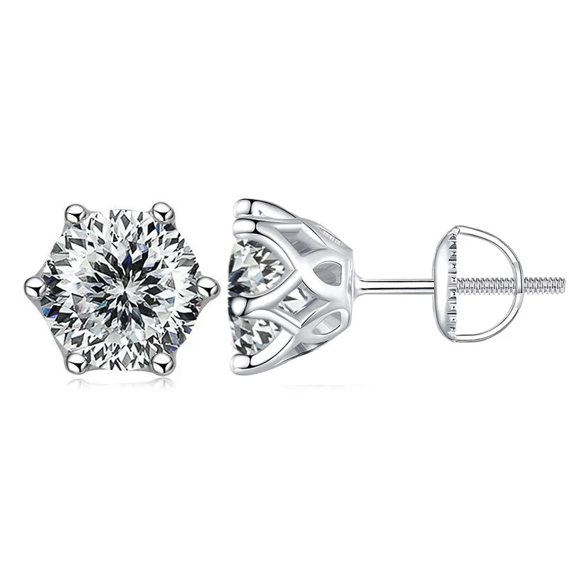 Colored Moissanite Screw-Back Stud Earrings - white 100-facet stone