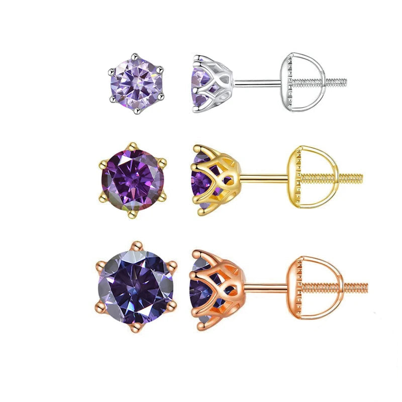 Colored Moissanite Screw-Back Stud Earrings - finish comparison with screw-back settings
