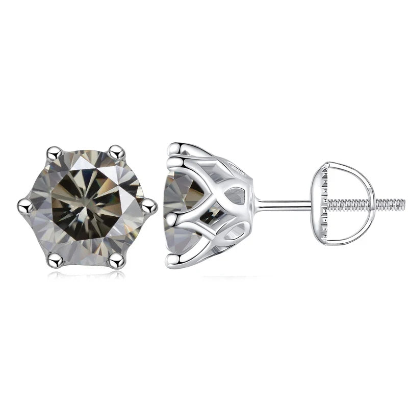 Colored Moissanite Screw-Back Stud Earrings - gray stone