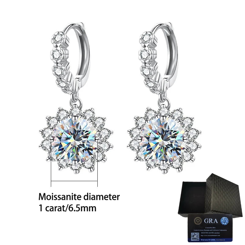 Sunflower Moissanite Drop Hoop Earrings in Sterling Silver - Center stone dimensions