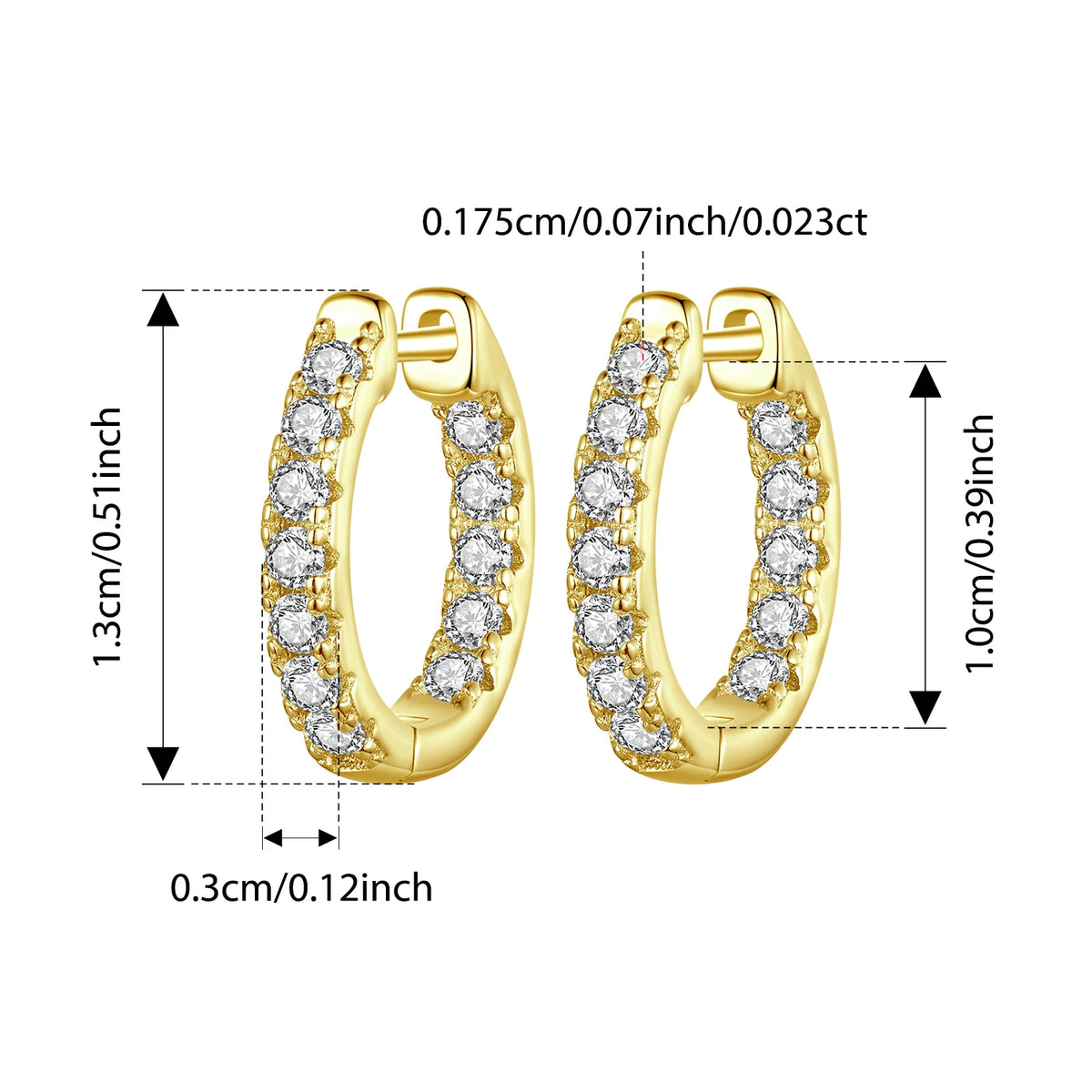 Inside-Out Moissanite Huggie Hoop Earrings in Sterling Silver — Gold-Tone dimensions