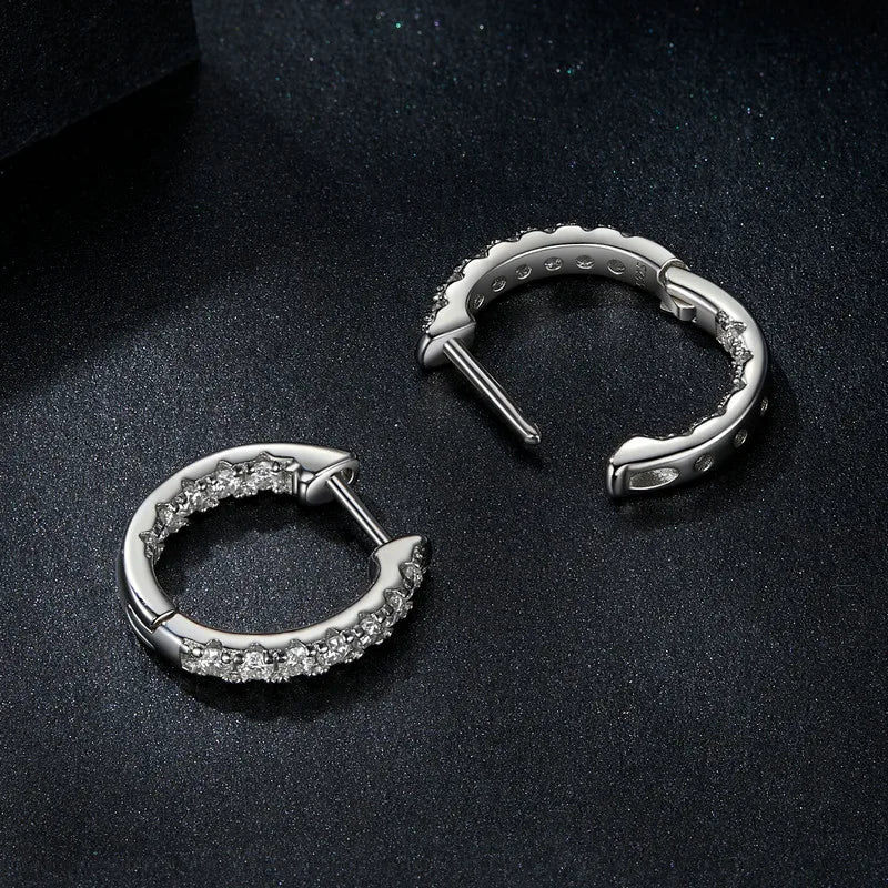 Inside-Out Moissanite Huggie Hoop Earrings in Sterling Silver — Silver inside-out setting
