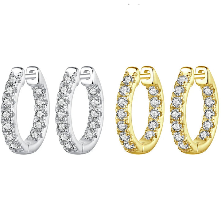 Inside-Out Moissanite Huggie Hoop Earrings in Sterling Silver