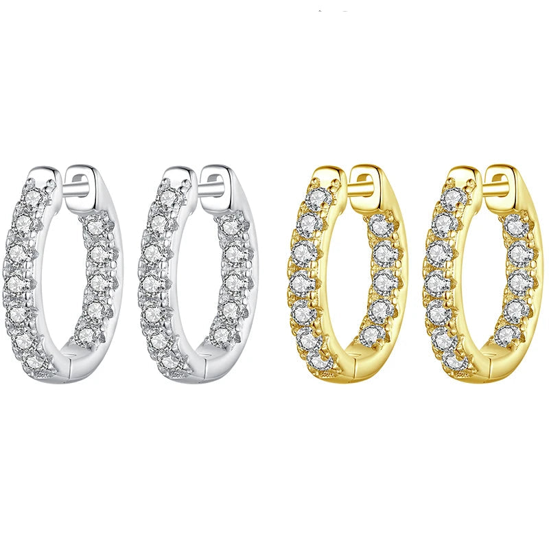 Inside-Out Moissanite Huggie Hoop Earrings in Sterling Silver — Silver and Gold-Tone options compared