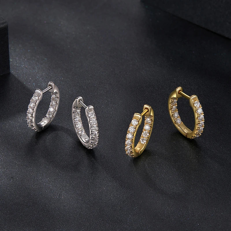 Inside-Out Moissanite Huggie Hoop Earrings in Sterling Silver — Silver and Gold-Tone pairs