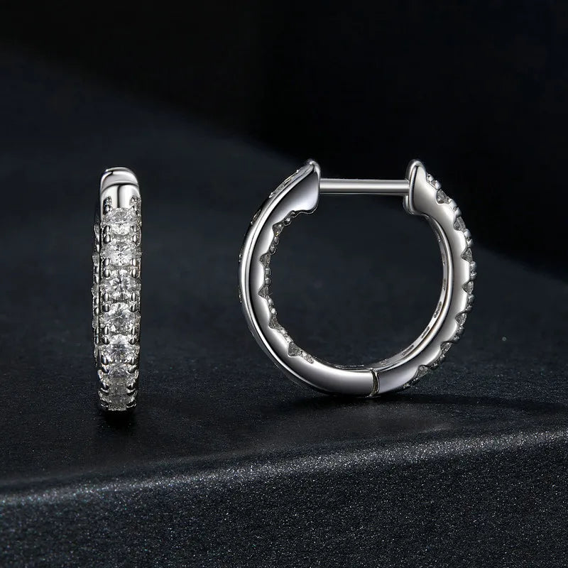 Inside-Out Moissanite Huggie Hoop Earrings in Sterling Silver — Silver hinged closure