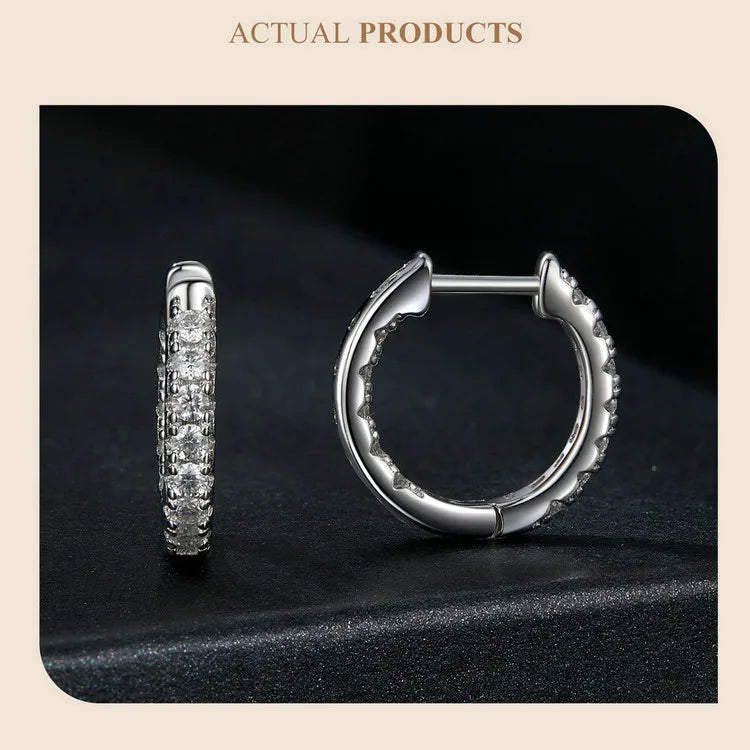 Inside-Out Moissanite Huggie Hoop Earrings in Sterling Silver — Silver posts and hinges