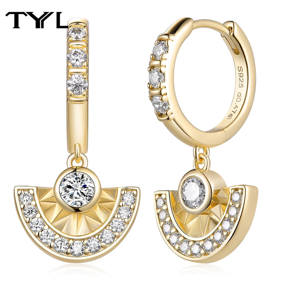 Moissanite Hoop & Drop Earrings in Sterling Silver — Gold-Tone fan drops