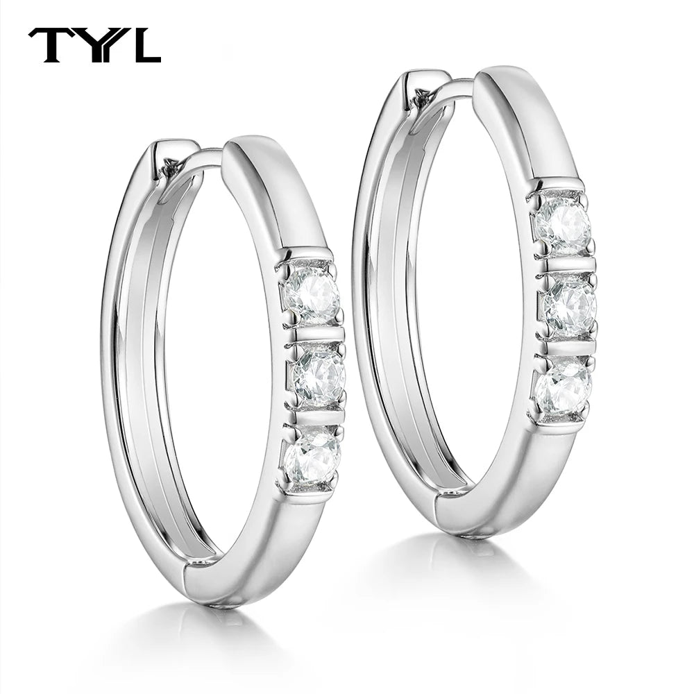 Moissanite Hoop & Drop Earrings in Sterling Silver — Silver 20mm hoops