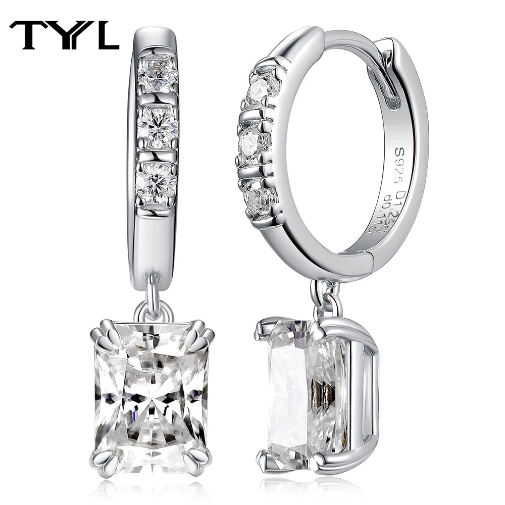 Moissanite Hoop & Drop Earrings in Sterling Silver — Silver radiant drops