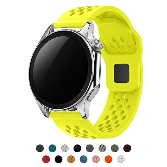 OnePlus Smartwatch Bands Silicone Sport Strap Bracelet Quick Release in vibrant yellow color with black watch face.