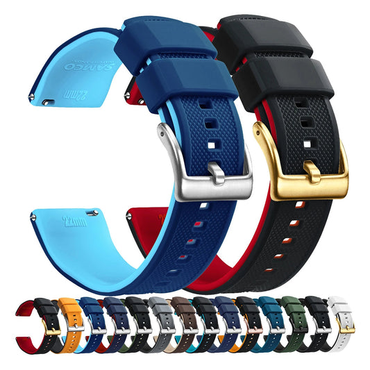 OnePlus Watch Band Quick Release Silicone Strap Sweat Resistant Black with multiple color options including blue and red.