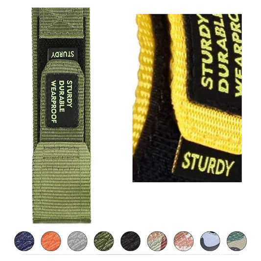 OnePlus Watch Band Sport Nylon Strap Breathable Quick Release Wristband in yellow and green colors with sturdy labels.