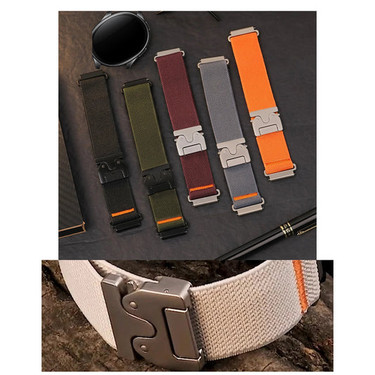 OnePlus Watch Band Sport Fabric Solo Loop Strap Bracelet Replacement on a wooden surface.