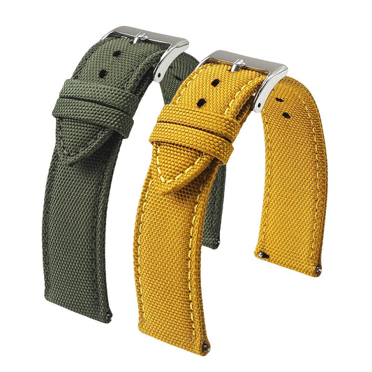 OnePlus Smartwatch Nylon Quick Release Sport Watch Band Men Women in green and yellow colors.