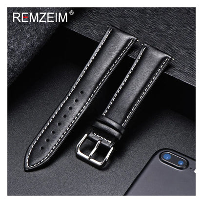 OnePlus Leather Watch Band, Soft Calfskin Strap with Silver Buckle on a dark background.