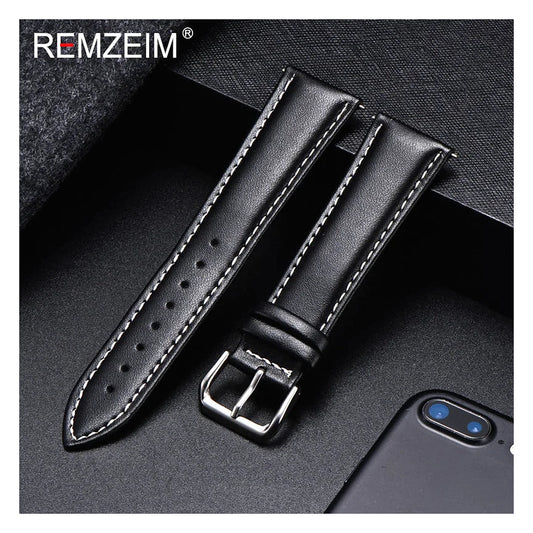 OnePlus Leather Watch Band, Soft Calfskin Strap with Silver Buckle on a dark background.