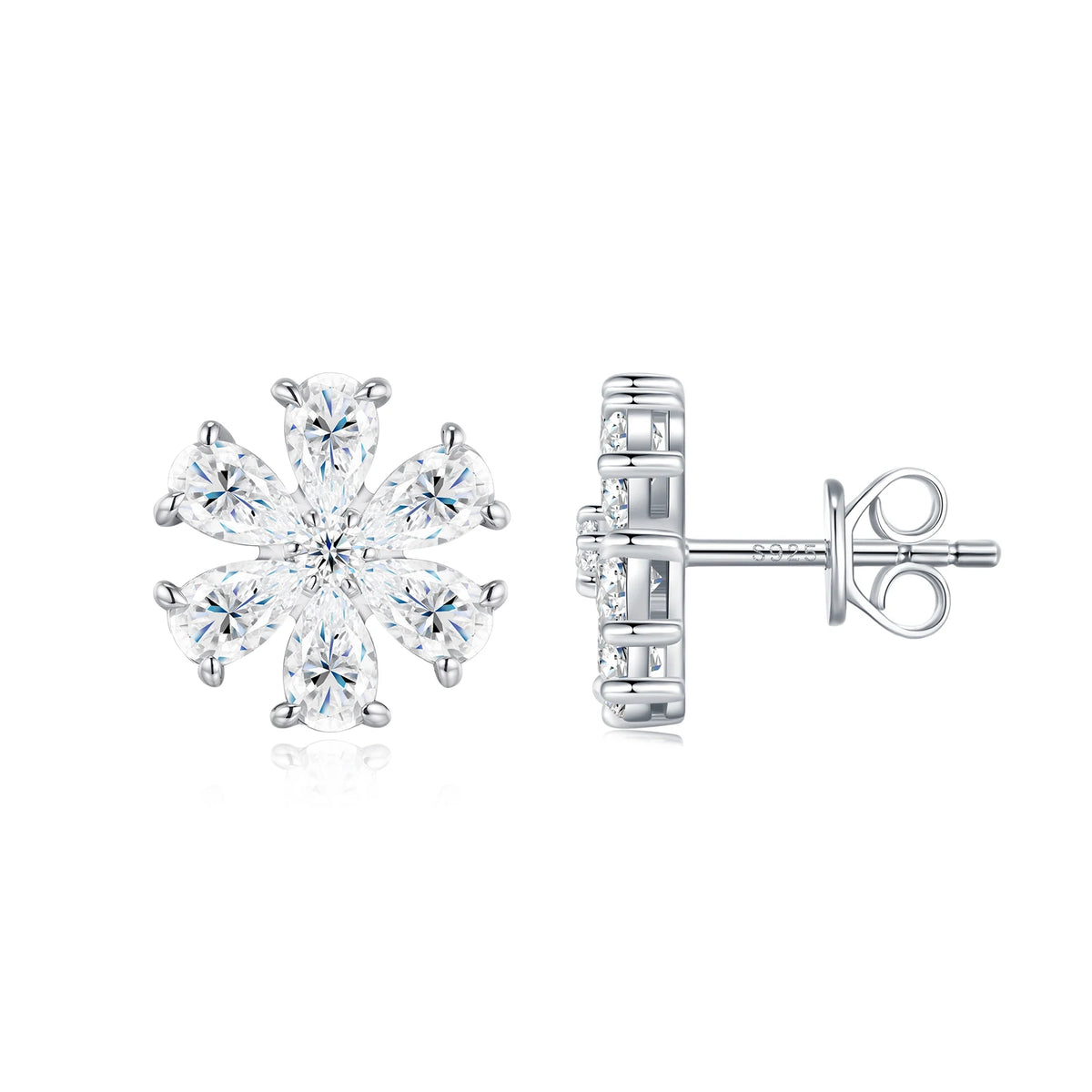 Snowflake Moissanite Cluster Stud Earrings in Sterling Silver — Silver snowflake studs