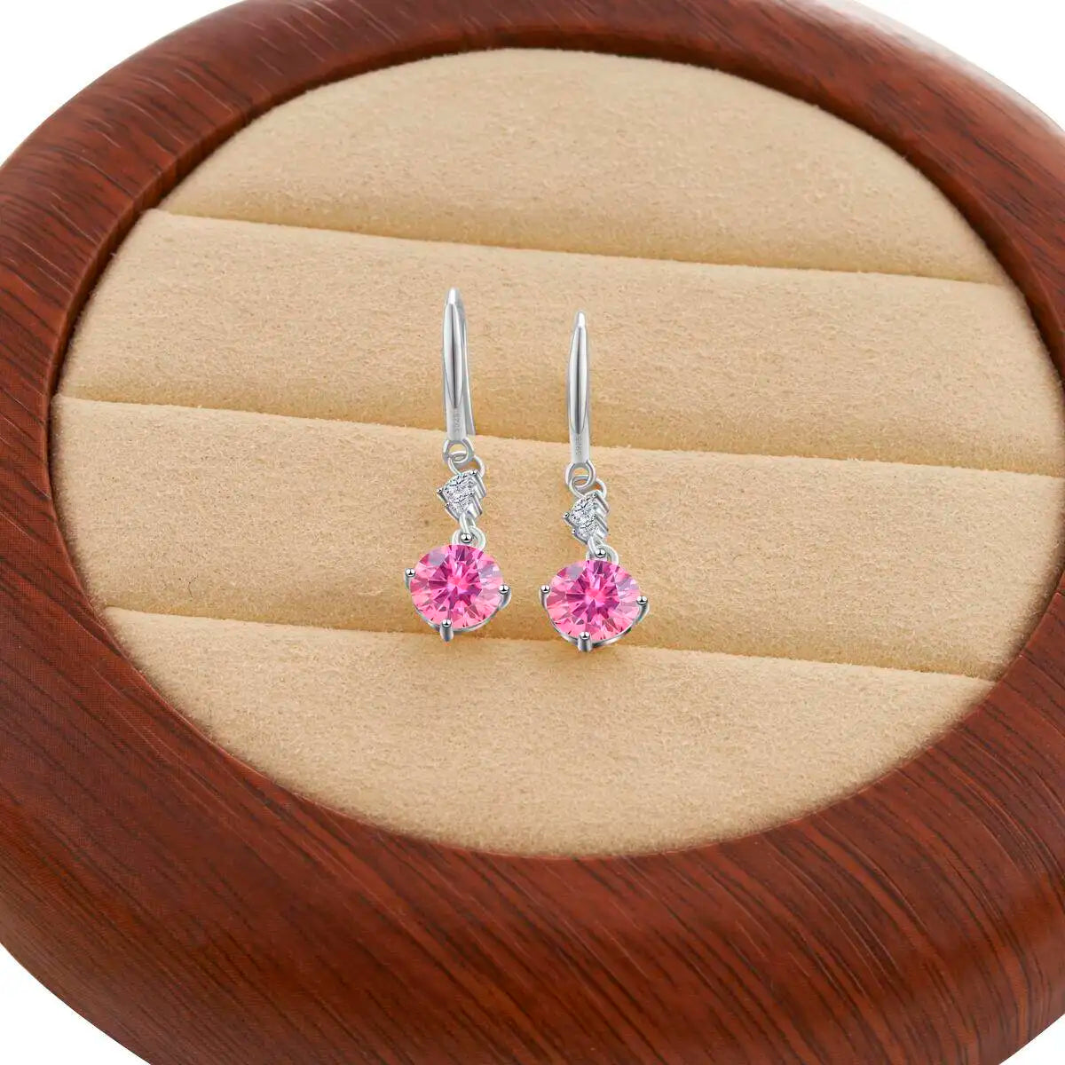 Colorful Moissanite Hook Drop Earrings in Sterling Silver — Pink / Silver