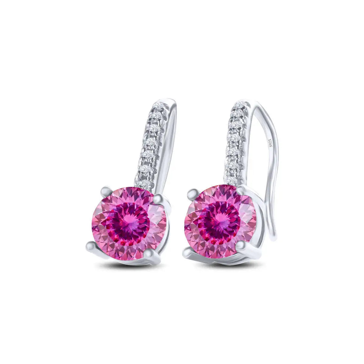 Colorful Moissanite Pavé Hook Earrings in Sterling Silver — Pink / 100 Series