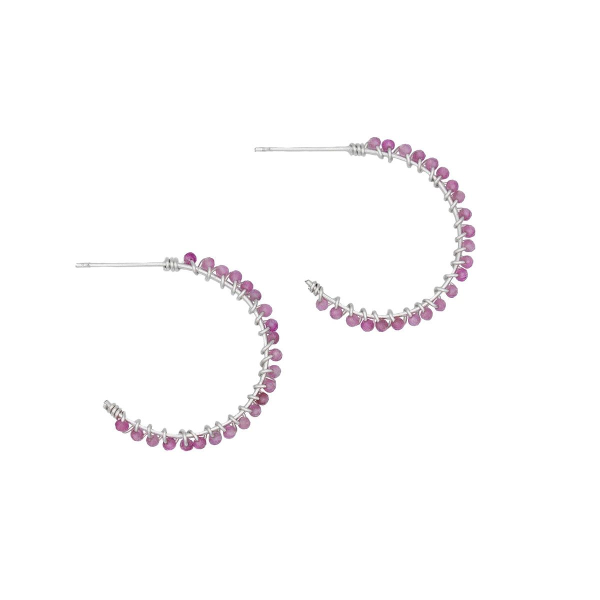 Pink Tourmaline Sterling Silver Hoop Earrings Petite