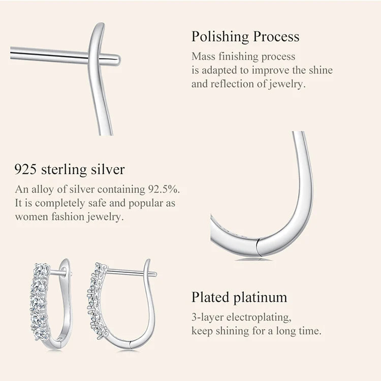 Five-Stone U-Shaped Moissanite Hoop Earrings in Silver - Sterling silver and hinge details