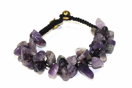 Raw Amethyst Chip Bracelet Adjustable Healing Jewelry — purple