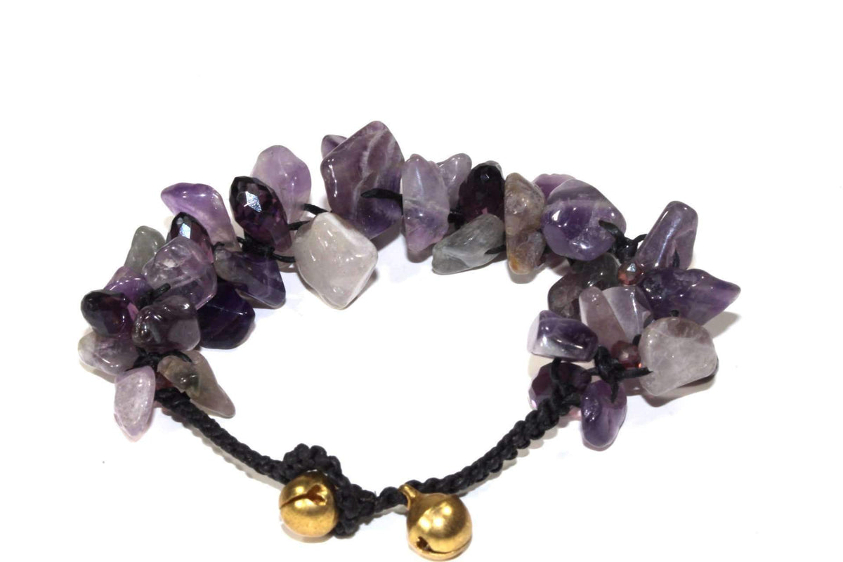 Raw Amethyst Chip Bracelet Adjustable Healing Jewelry — purple