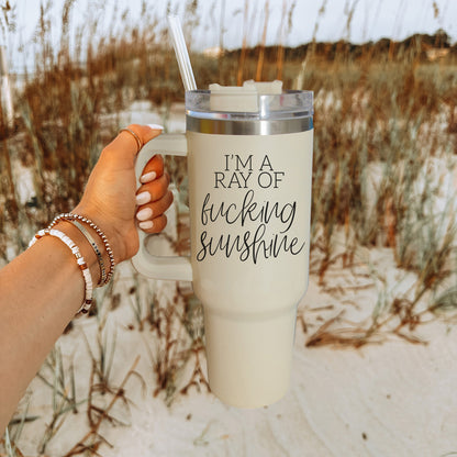 Ray Of Sunshine 40oz Insulated Tumbler With Handle Lid Straw Travel Mug by Cerise Thalassa