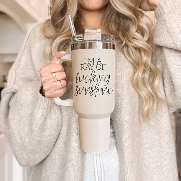 Ray Of Sunshine 40oz Insulated Tumbler With Handle Lid Straw Travel Mug by Cerise Thalassa