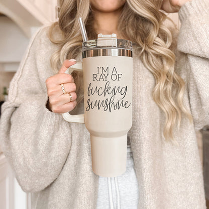 Ray Of Sunshine 40oz Insulated Tumbler With Handle Lid Straw Travel Mug by Cerise Thalassa