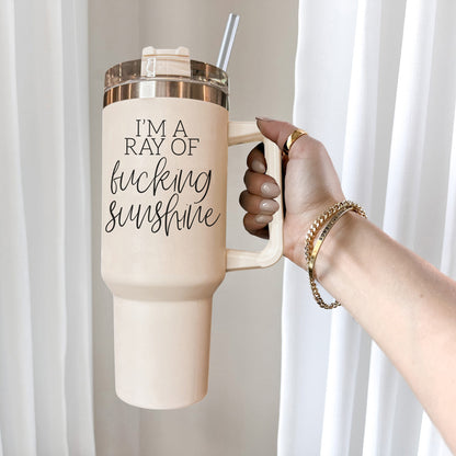 Ray Of Sunshine 40oz Insulated Tumbler With Handle Lid Straw Travel Mug by Cerise Thalassa