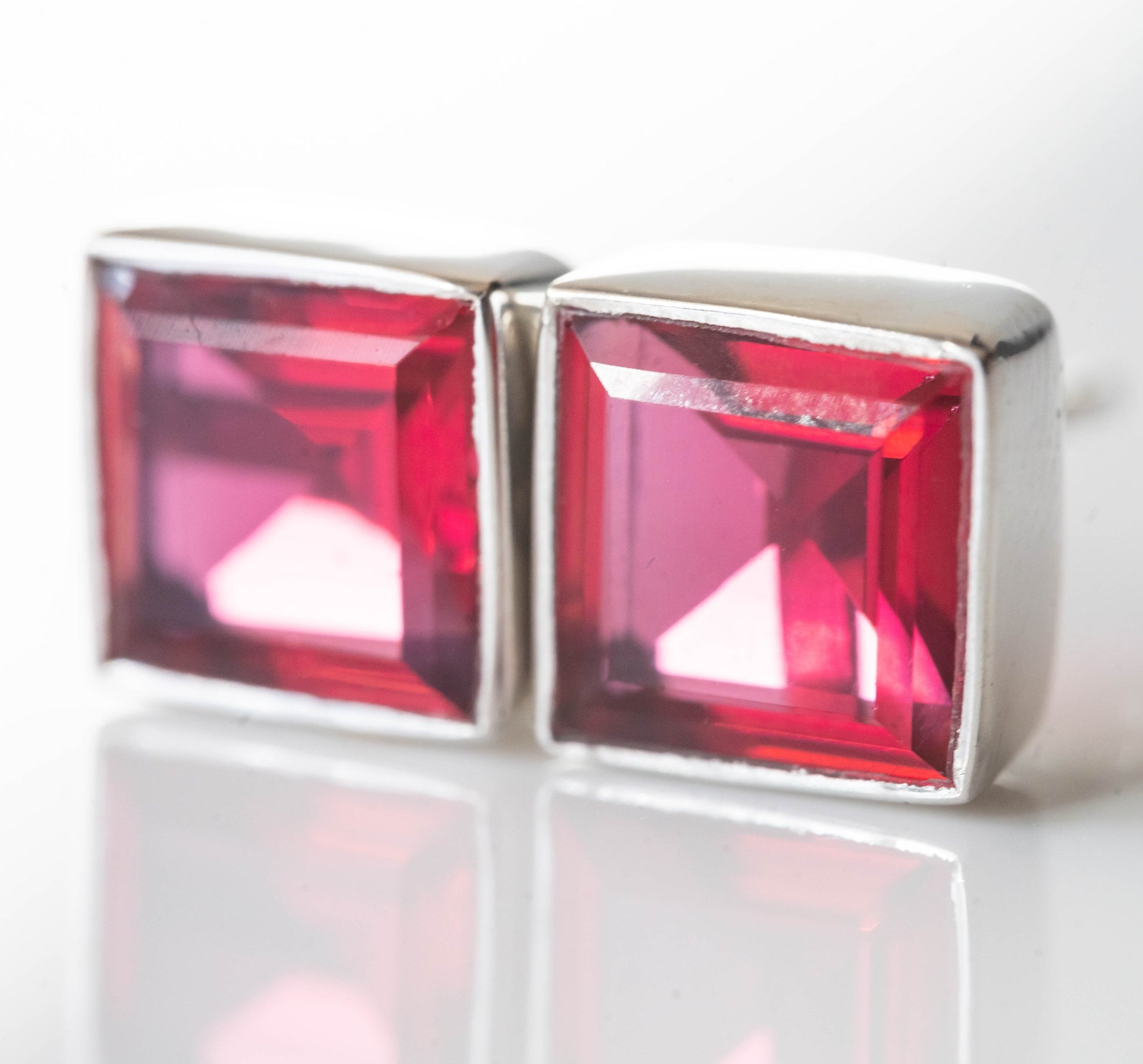 Red Tourmaline Square Stud Earrings 8mm Sterling Silver by Sapphire Maple
