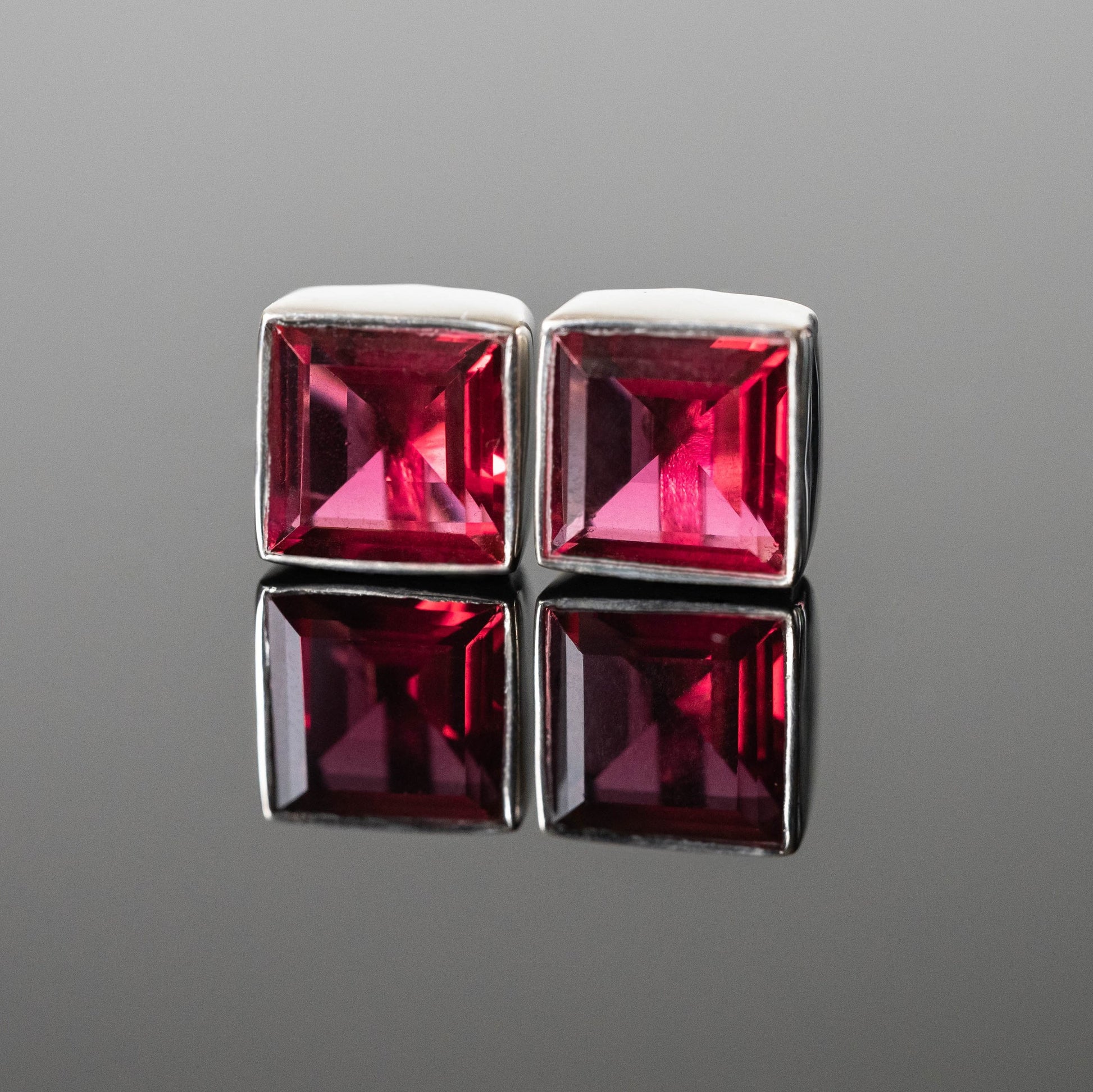 Red Tourmaline Square Stud Earrings 8mm Sterling Silver by Sapphire Maple