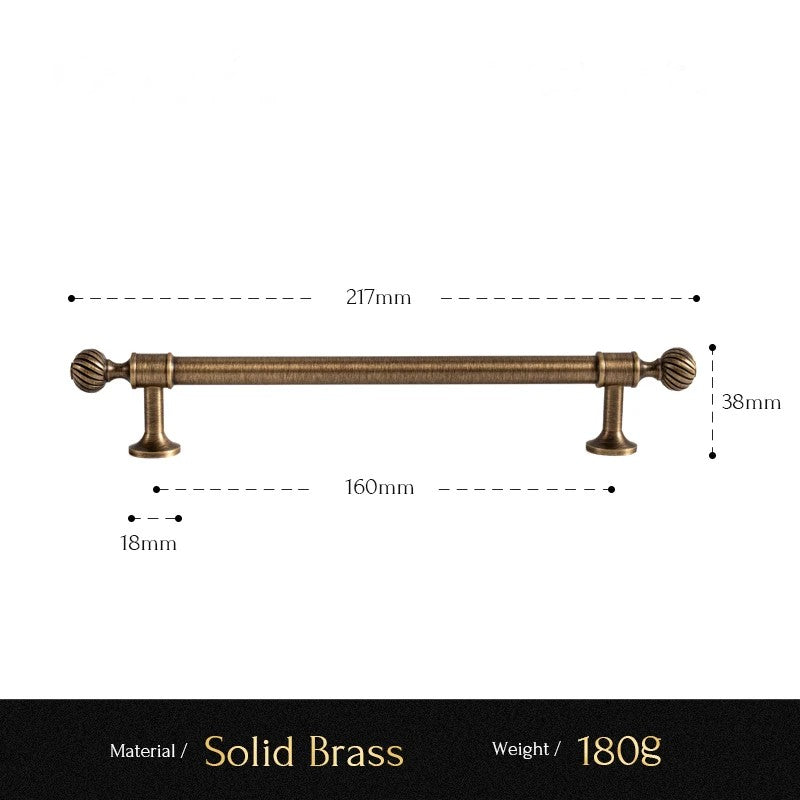 Ribbed solid brass cabinet pull size diagram, 160mm hole spacing