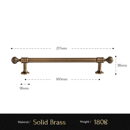 Ribbed solid brass cabinet pull size diagram, 160mm hole spacing