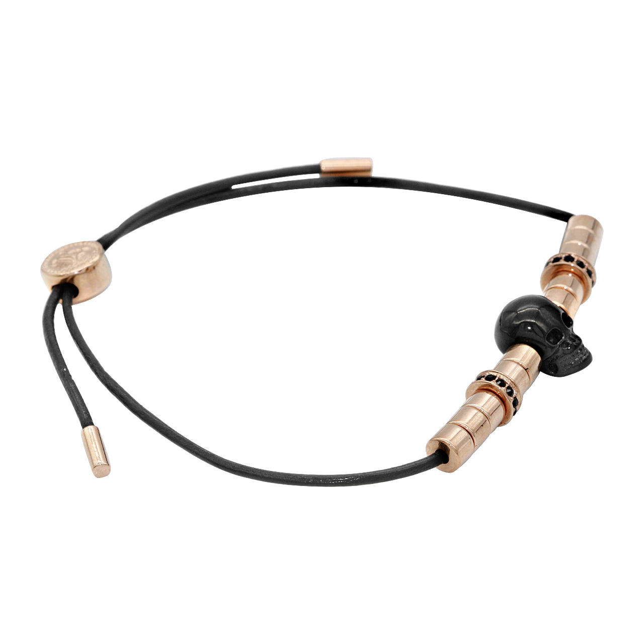 Rose Gold Skull Leather Bracelet Adjustable Pull Cord by Blue Asteria