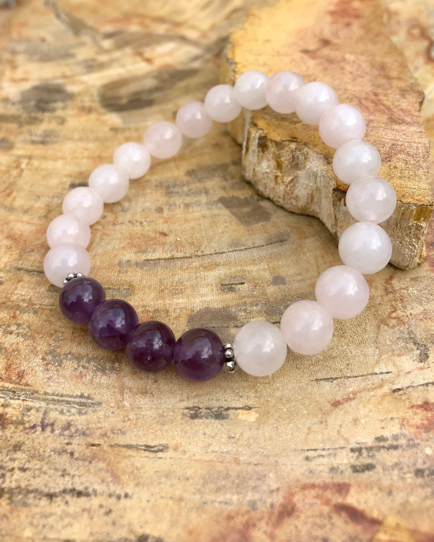 Rose Quartz Amethyst Stretch Bracelet For Women Beaded by Violet Chaos