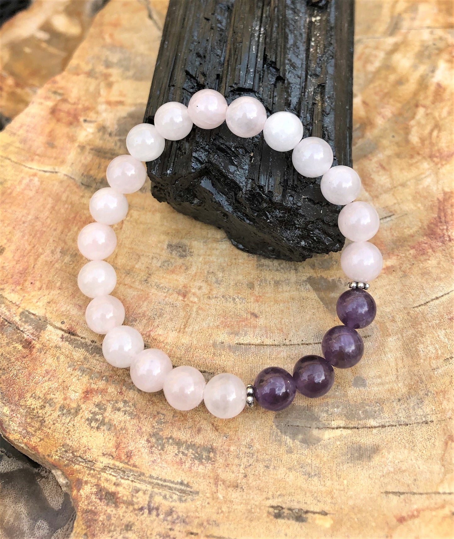 Rose Quartz Amethyst Stretch Bracelet For Women Beaded by Violet Chaos