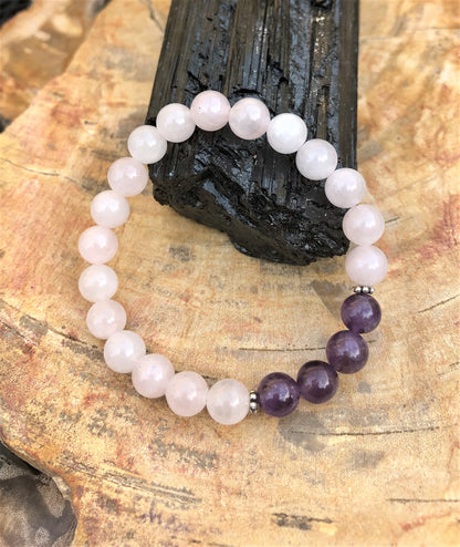 Rose Quartz Amethyst Stretch Bracelet For Women Beaded by Violet Chaos