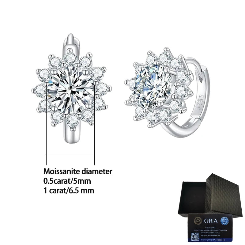 Sunflower Halo Moissanite Hoop Earrings in Sterling Silver - Center stone dimensions
