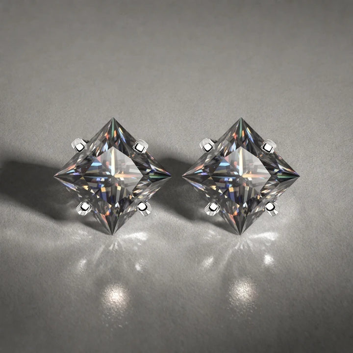 Gray Princess-Cut Moissanite Stud Earrings in Sterling Silver