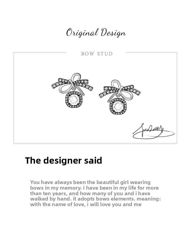 Moissanite Bow Stud and Drop Earrings in Sterling Silver — Bow design sketch — BandsCo Straps