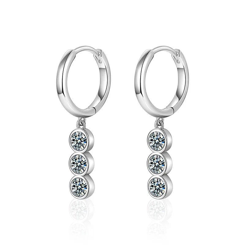 Moissanite Leaf, Star & Bezel Drop Earrings in Sterling Silver — Linked bezel hoop pair